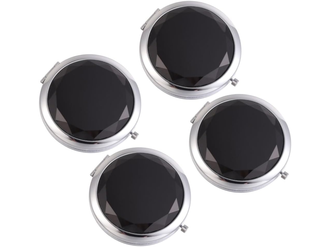 Espejo De Maquillaje Plegable Redondo De Doble Cara De 4 Piezas, Compacto Y Portátil, Con Elegante Marco Negro.
