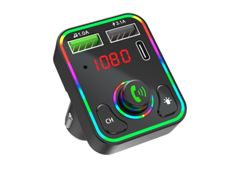 Transmisor FM inalámbrico Bluetooth Reproductor de MP3 para coche 3.1A Usb Tipo-C Cargador Rápido CZ-MP3-40 Negro PETHUEL