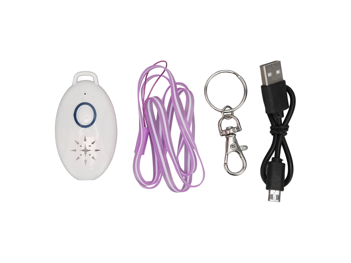 Repelente electrónico ultrasónico portátil para mosquitos, ideal para actividades al aire libre, con cable y gancho.
