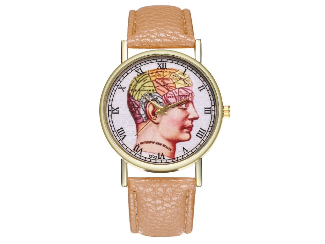 Reloj De Cuero Pu Unisex Dial Redondo Reloj De Pulsera De Cuarzo Beige Zhoulianfa