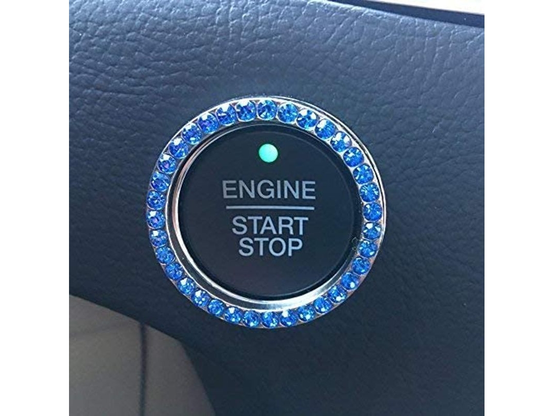 Pegatina para coche de cristal con diamantes de imitación, anillo con emblema de botón Spark, decoración con purpurina azul