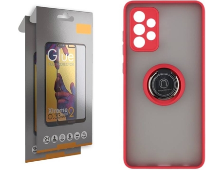 Funda y 2 Protectores de Cristal Full Samsung Galaxy A52 5G SKYHE Gel Bumper Ring Rojo