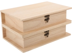 Juego De 2 Cajas Para Joyas, De Madera Natural Sin Pintar, Con Tapa Abatible.