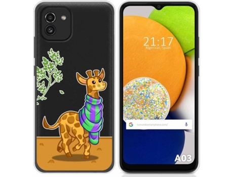 Carcasa para Samsung Galaxy A03 TUMUNDOSMARTPHONE Dibujos Transparente Jirafa Multicolor