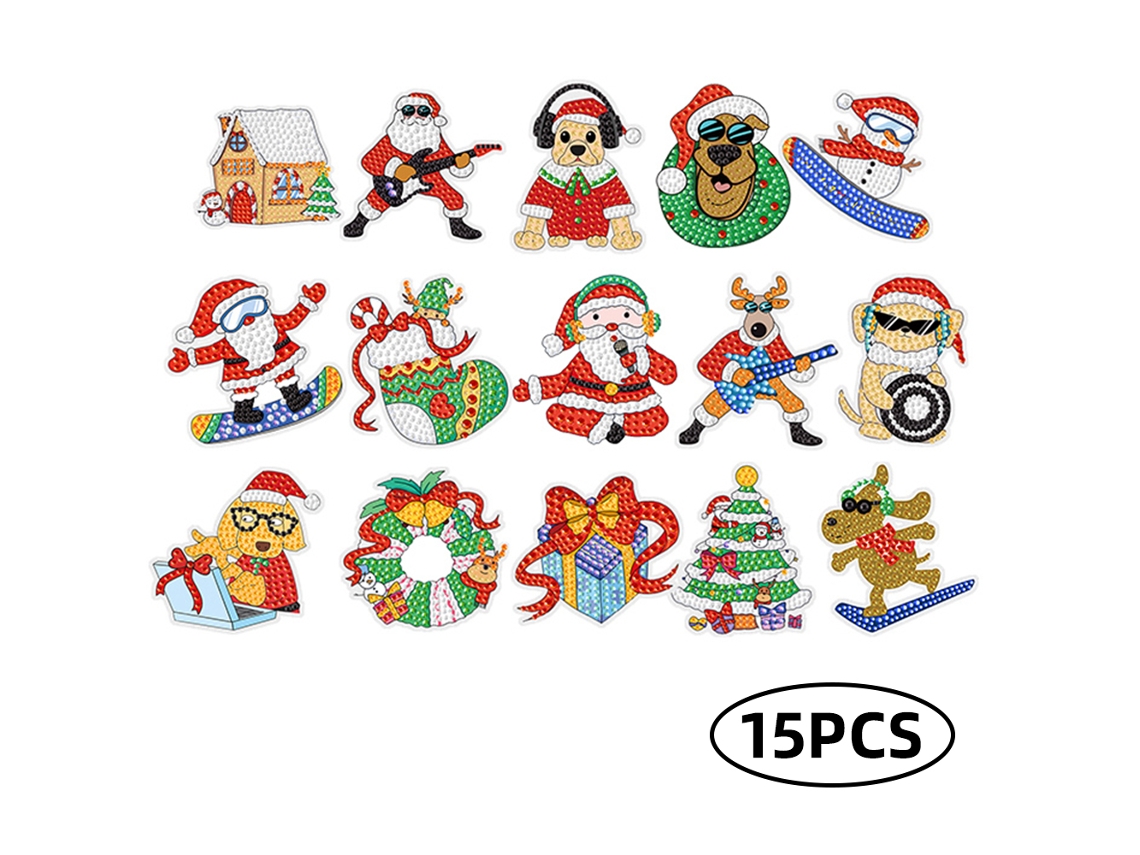 Kit de pintura de diamantes 5D, llavero navideño, 15 piezas