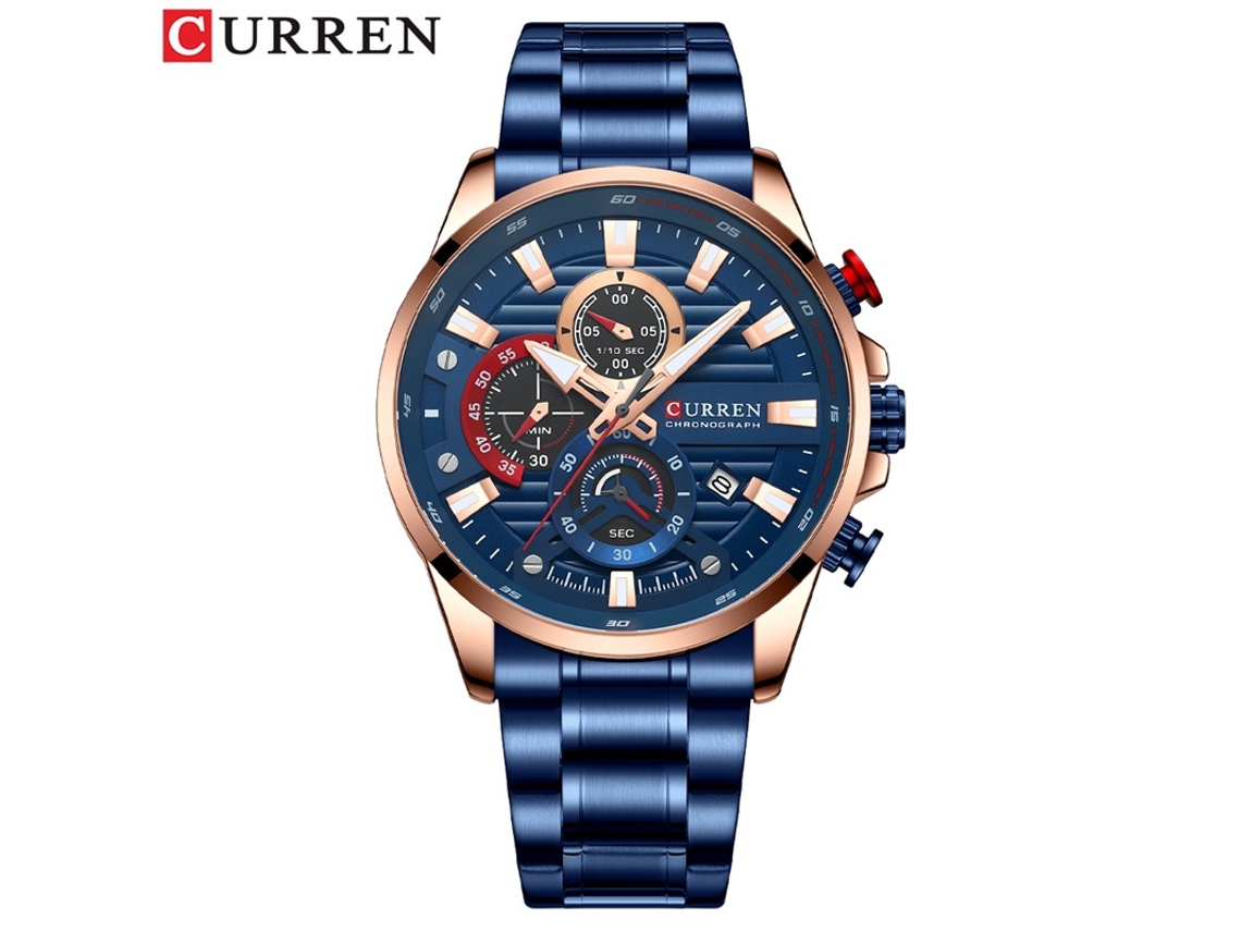 Reloj de negocios para hombre en acero inoxidable, con calendario, seis agujas y diseño multifuncional. MDUG (azul)
