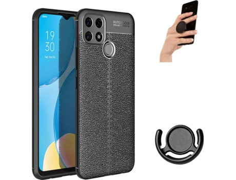 Carcasa, Soporte y Popsocket Oppo A15 Rugged Leather Negro