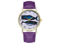 Reloj De Pulsera De Cuarzo Con Correa De Cuero Pu Patrón Tiburón Zhoulianfa (morado) Unisex