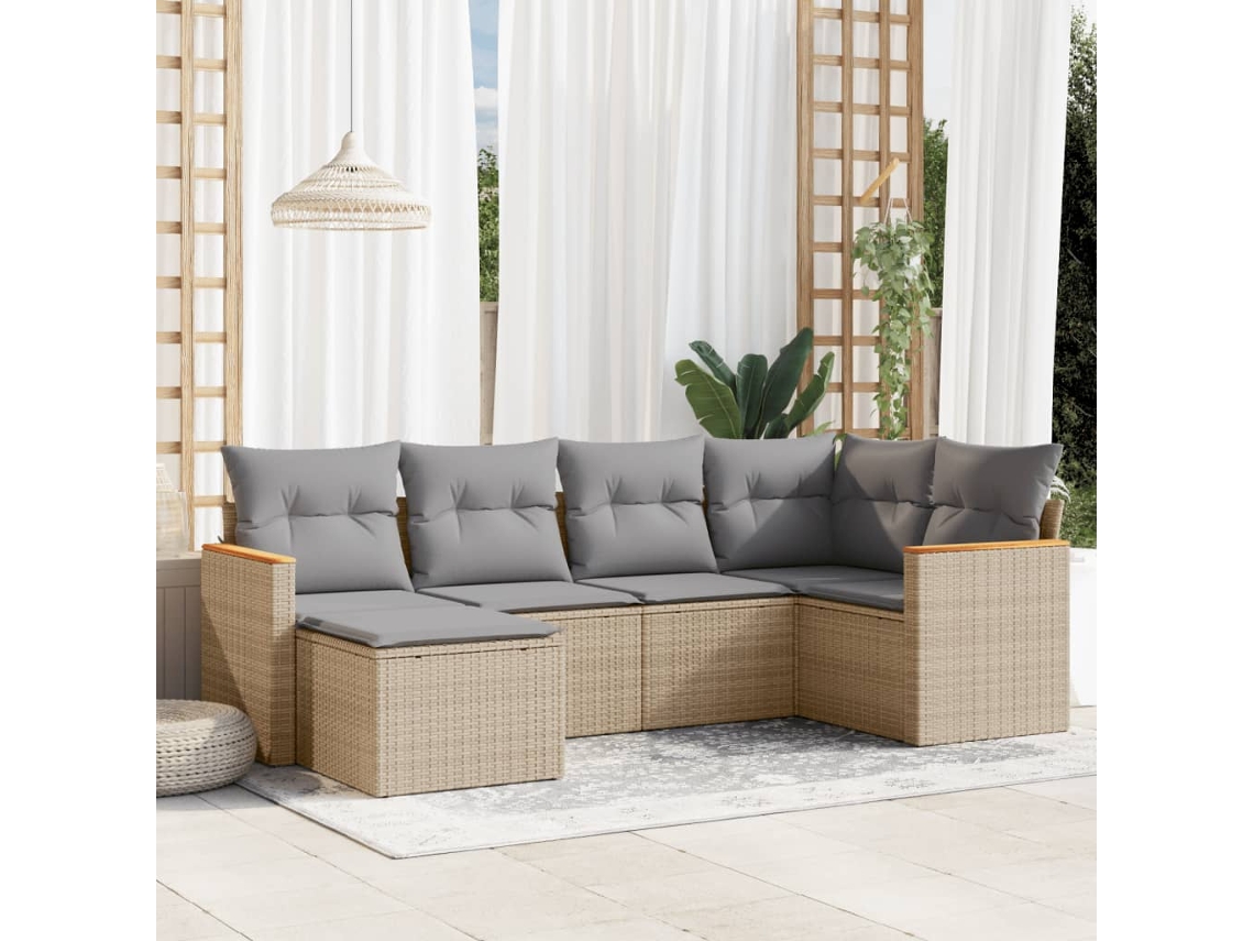 Conjunto de 6 sofás de jardín con cojines de mimbre beige Dkd Home Decor