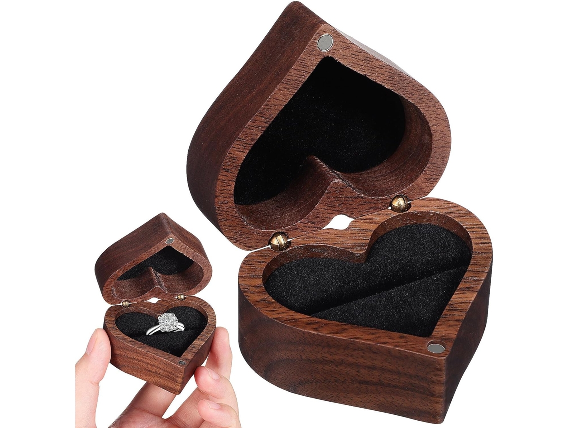 Joyería Madera Forma Corazón Sencilla Organizador Anillos Pequeña Diario Caja Tapa Boda Uso