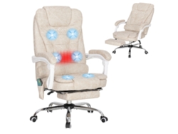Silla De Oficina Con Masaje Y Calefacción, Altura Regulable, Respaldo Reclinable, 65x70x111-119cm, Color Crema.