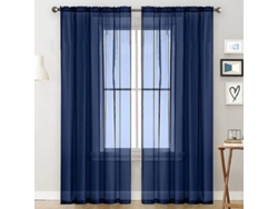 Rebe-cortinas De Voile Con Volantes Lino Óptico Transparentes Poliéster 100x250 Cm Azul Oscuro