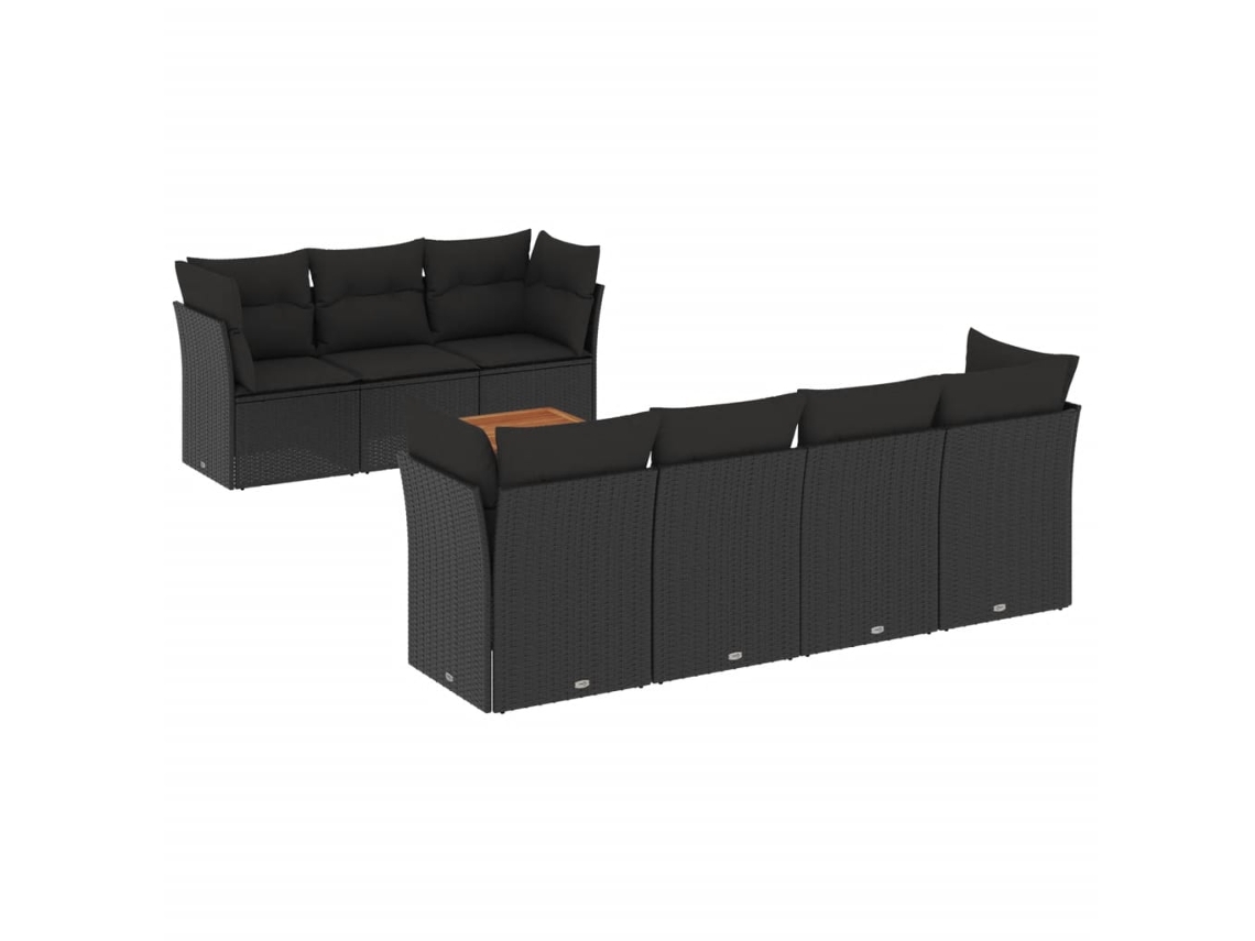 Conjunto de 8 sofás de jardín con cojines de mimbre, color negro, EXCLUSIVA MAISON (8 piezas)