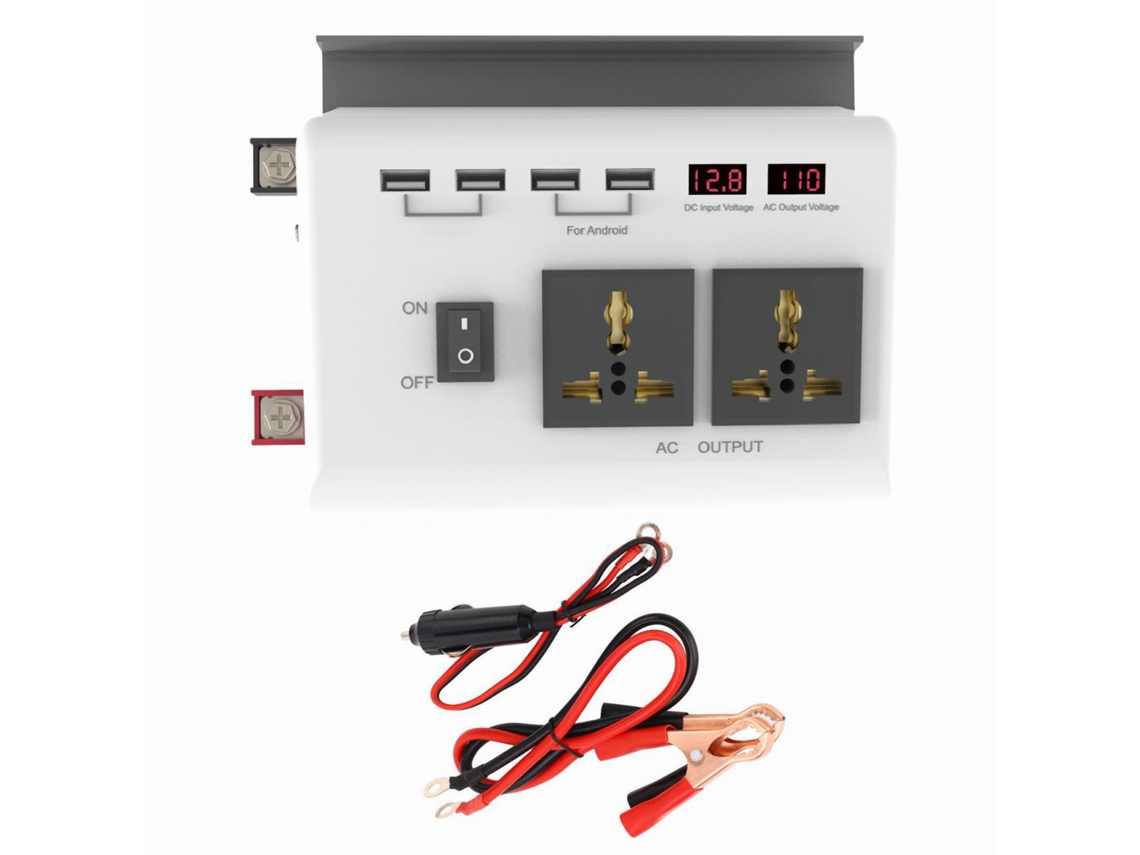 Inversor de energia para carro DC 12V para AC 220V, com 4 portas USB 2.1A e 2 tomadas CA, branco S/MARCA