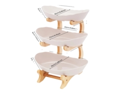 Bandeja para frutas, expositor de 3 niveles, soporte de madera de bambú, color beige.