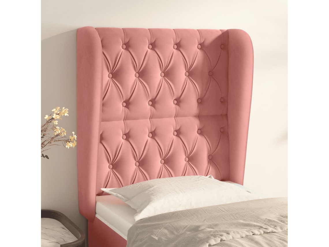Cabecero Con Orejas De Terciopelo Rosa 83x23x118/128 Cm