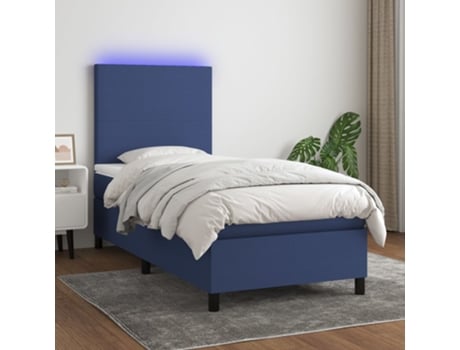 VIDAXL Colchón con somier/LED (Azul - Tela - 90 x 200 cm)