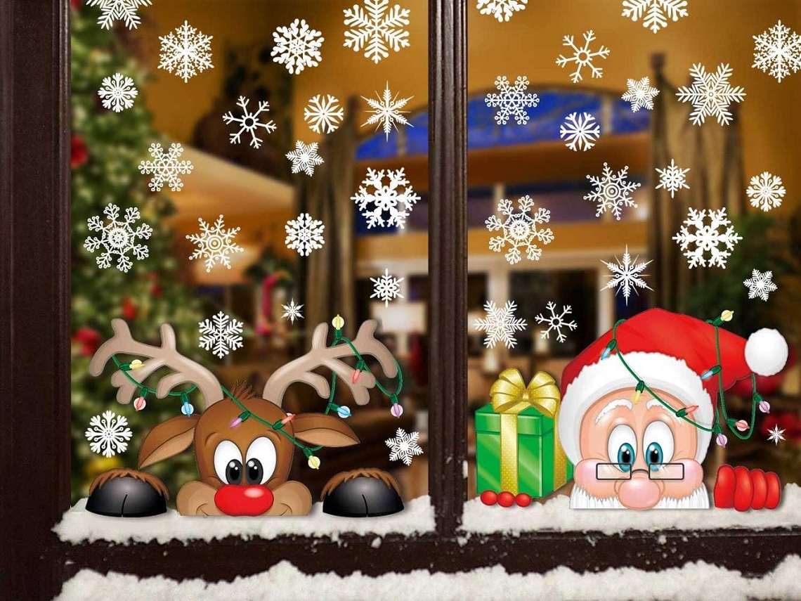 Pegatinas navideñas de copos de nieve para ventanas, pegatinas estáticas reutilizables y extraíbles para el hogar RNEMITERY