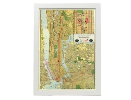 NACNIC Pósters Geográficos En Estilo Vintage Mapa De Nueva York De 1918 Ilustraciones De Antiguos Mapamundis En Tonos Sepia Tamaño A4, Con Marco Ne...