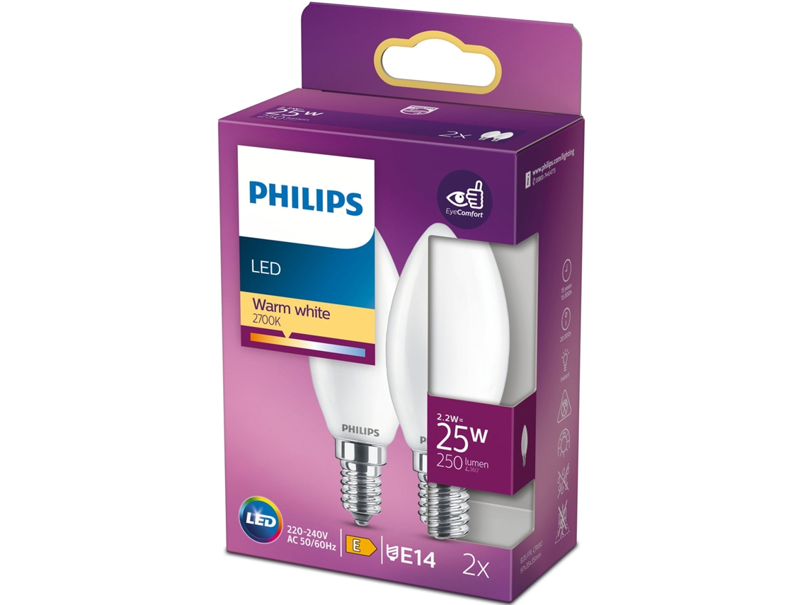 Pack 2 LED E14 Corona 25W Escarcha 250lm PHILIPS