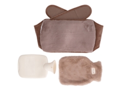 Bolsa De Agua Caliente Multifuncional 1000ml Boca Ancha Peluche Suave Con Cinturón Para Hogar Oficina Marrón Oscuro