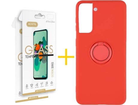 Carcasa + 2 Protectores de Pantalla para Samsung Galaxy S22 Plus 5G ACCETEL Rojo
