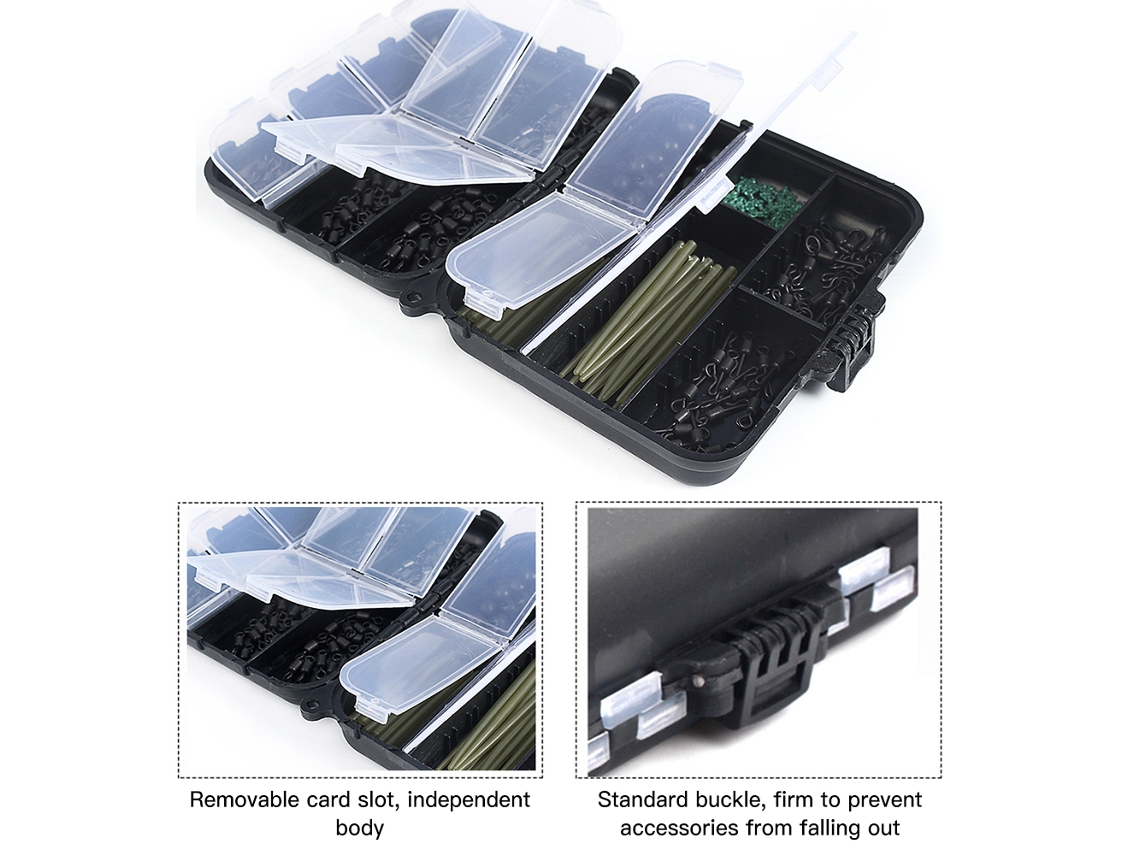 Kit De Pesca De Carpas De 300 Piezas Con Accesorios Antienredos Y Estuche De Transporte - Negro Mate