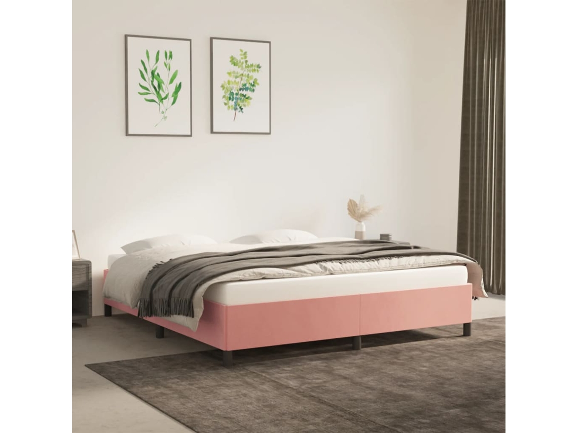 Estructura De Cama Sin Colchón Terciopelo Rosa 160x200 Cm