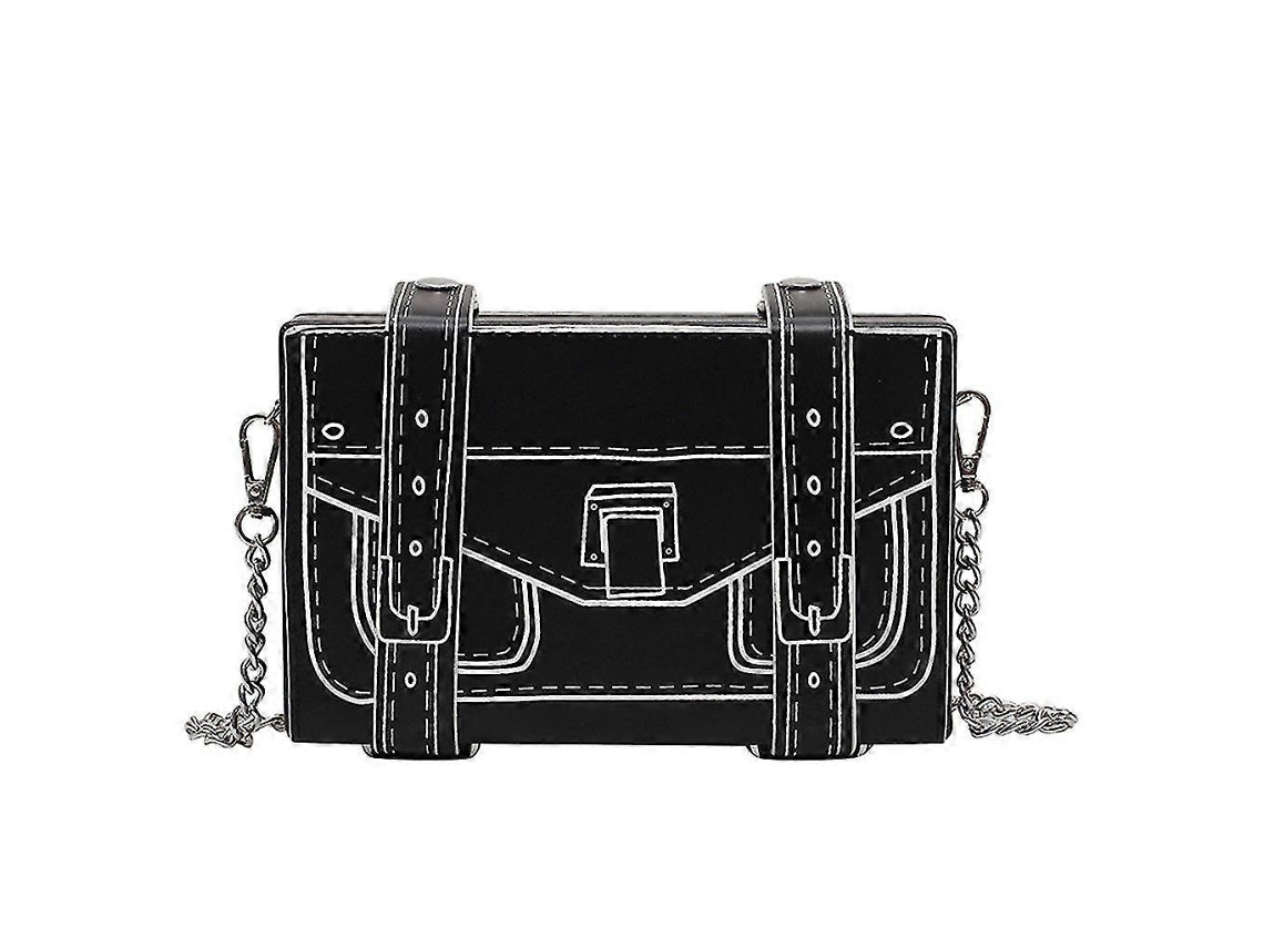 Bolso bandolera Lalamoli de piel sintética con diseño cuadrado negro y cadena