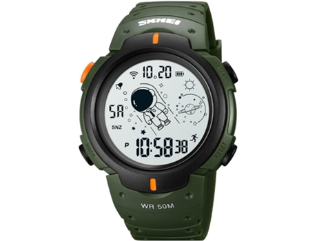 Reloj VEANXIN Astronauta Reloj digital LED resistente al agua hasta 50 m-blanco verde