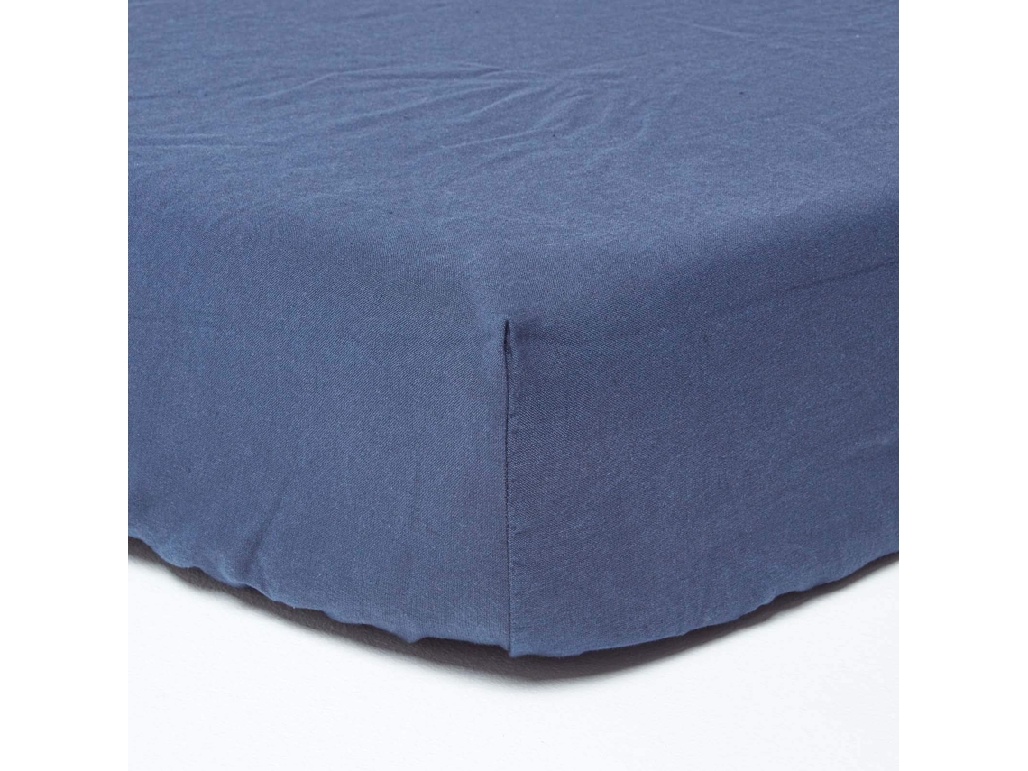 Homescapes Navy Blue Linen Deep Fitted Sheet, Double