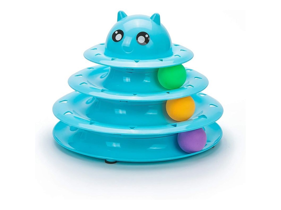 Juguete Interactivo De Pelota Para Gatos Con 3 Niveles Y 3 Pelotas Coloridas Exercitador Roller Divertido Azul