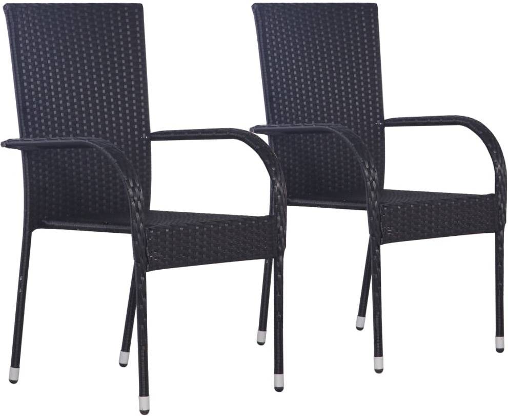 Vidaxl 2x Sillas de apilables negro asientos banquetas 2 unidades exterior rectangular mimbre