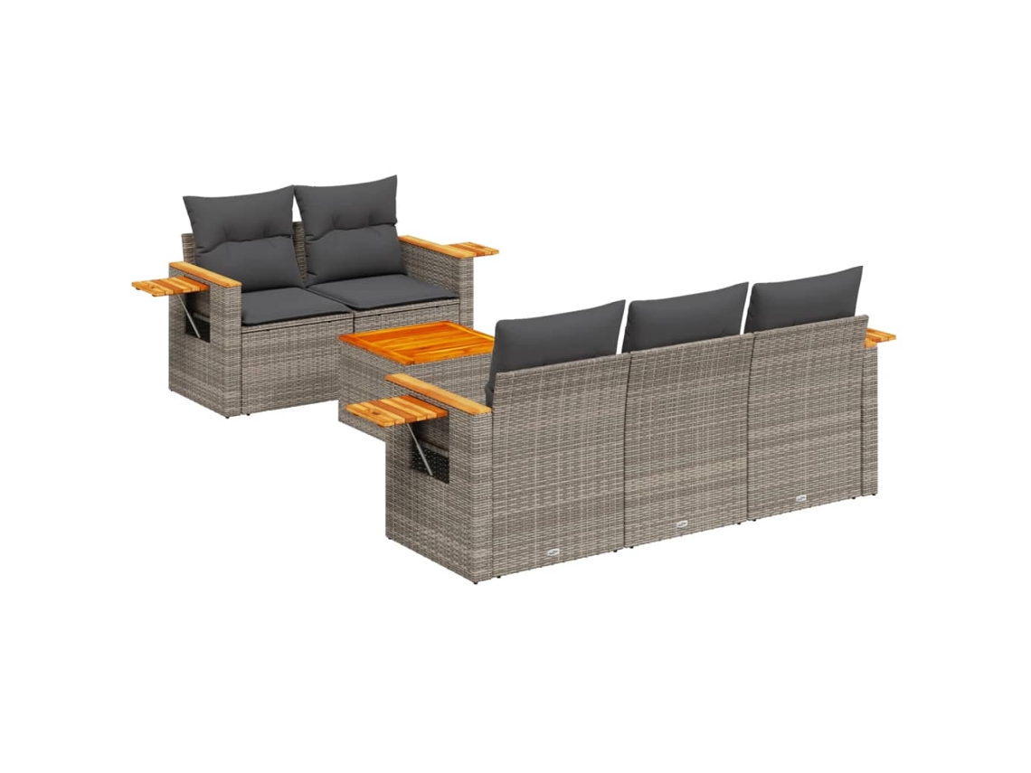 Conjunto 6 de muebles de jardín VIDAXL y cojines ratán sintético gris