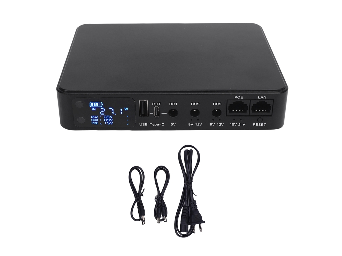 Fuente de alimentación UPS de 18000 mAh de respaldo con PoE, salidas USB de 15 V y 24 V para cámaras de seguridad enchufables.