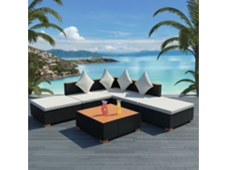 Conjunto de jardín DKD Home Decor de 6 piezas con cojines de mimbre negros