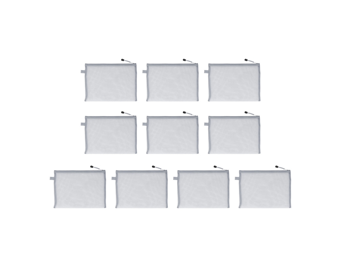 10 Bolsas De Malla Con Cremallera Transparentes Nylon Tamaño A4 Para Documentos Oficina Escolar Estuche Gris
