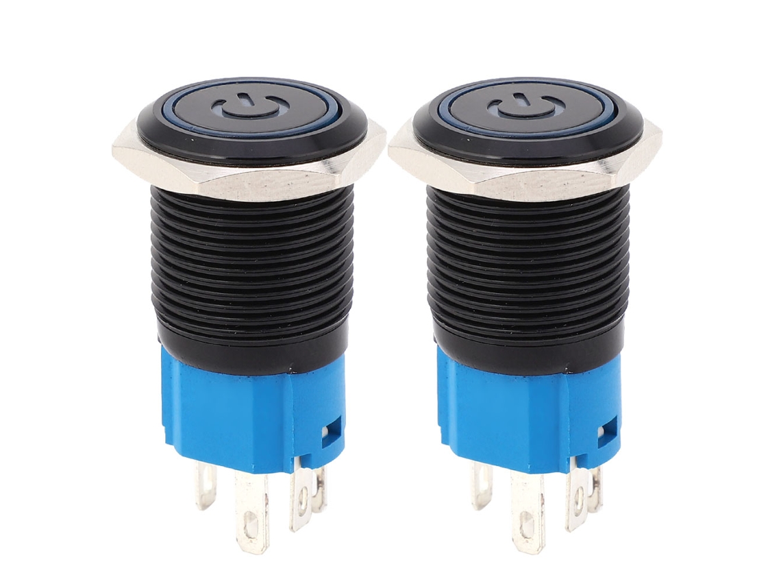 2 Interruptores Metálicos Autoblocantes Ip65 Con Led De 16 Mm, Color Azul, 220 Vca