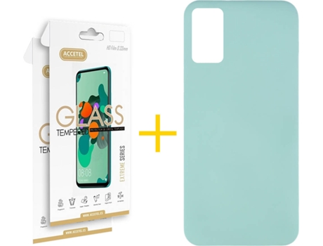 Funda y Protector de Vidrio 2 x Samsung Galaxy A41 ACCETEL Silicona Líquida Verde Agua