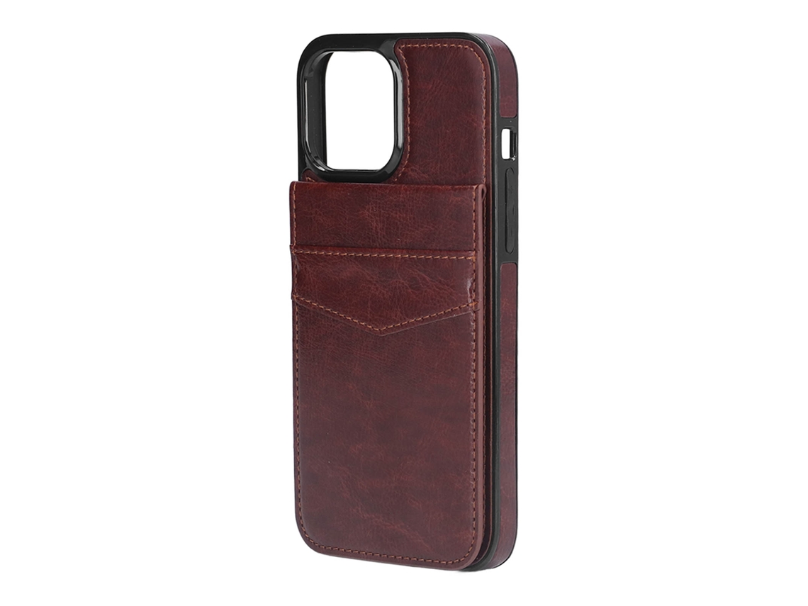 Case De Couro Para Iphone 13 Pro Max 6.7 Polegadas Com Apoio E Porta-cartões Com Fivela Magnética Marrom