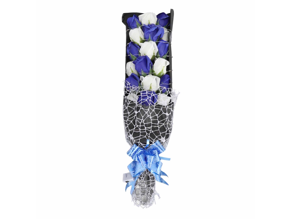 Rosas artificiales con luces LED, ramo decorativo, azul y blanco.