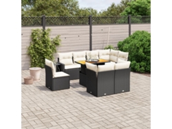 Conjunto de sofás de jardín de 9 piezas DKD Home Decor con cojines de mimbre negros