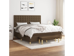 Cama Box Spring Con Colchón Tela Marrón Oscuro 160x200 Cm