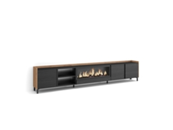 Mueble Tv, Televisión, 315x35x61cm, Para Tv Hasta 80", Chimenea Eléctrica Xxl, Diseño Industrial, Led, Negro Y Roble