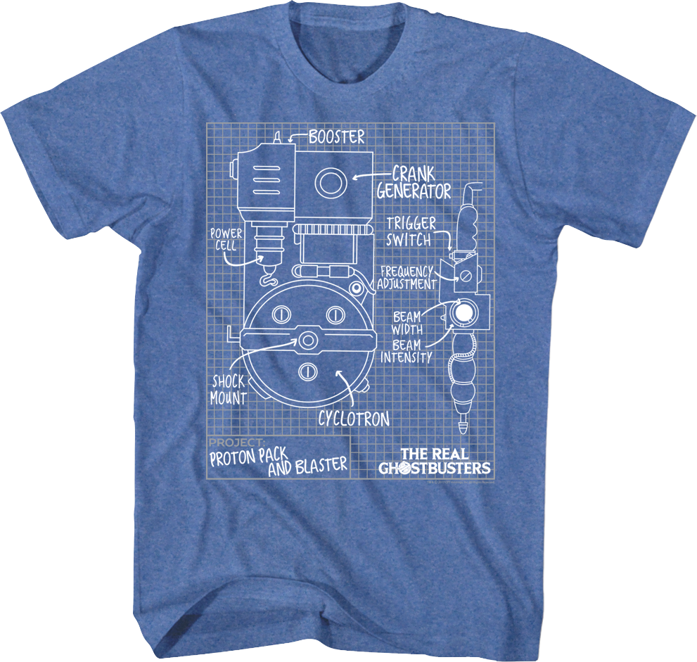 Camisetas Unisex DEEPSTONE Proton Pack Schematic Real Ghostbusters Brezo real retro (XXL)