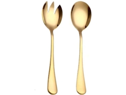 2026da-set De Cubiertos Para Ensalada De Acero Inoxidable, 2 Piezas, Cuchara Y Tenedor, 7.7 Pulgadas, Oro, Lavavajillas Seguro