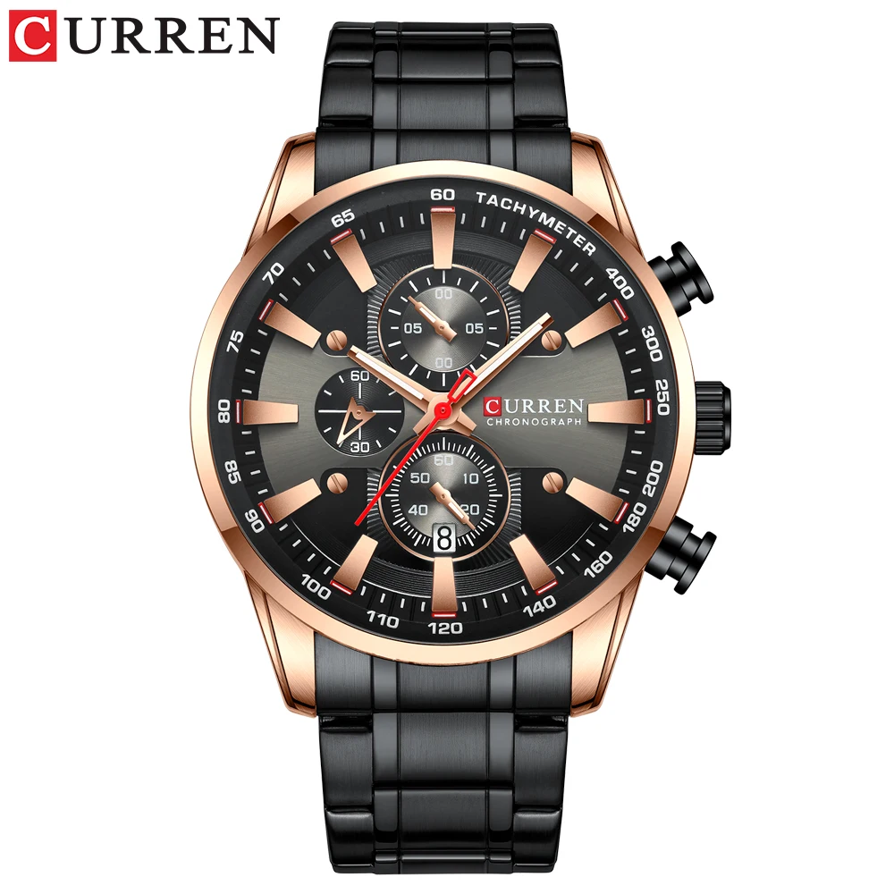 Reloj Deportivo Cronógrafo Para Hombre (black Rose), Acero Inoxidable, Esfera Con Fecha.