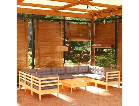 Conjunto 10 de muebles de jardín VIDAXL y cojines madera de pino
