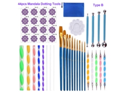 Kit De Arte Mandala Stitch Tools De 44 Piezas Con Plantillas, Pinceles, Paleta Para Pintura Sobre Lienzo, Piedras Y Decoraciones Hechas A Mano.
