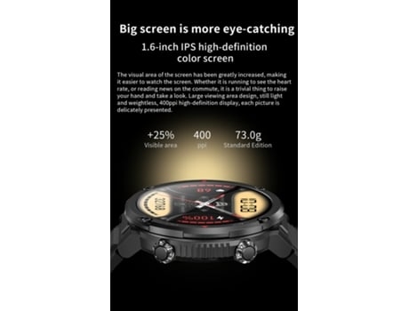 Smartwatch 1 Pantalla Redonda de Alta Definición de 6 Pulgadas Batería de 600 Mah Modo de Espera de 30 Días Negro AUJEZON